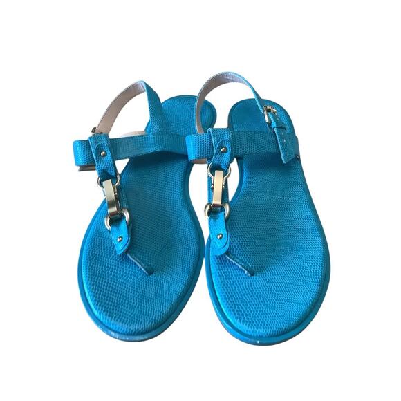 NINE WEST TURQUOISE SNAKE EMBOSSED SLINGBACK SANDALS 9.5 - Picture 4 of 9
